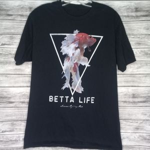 Beta Life Graphic Red Beta Fish Black Short Sleeve Tee Medium